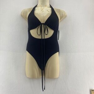 Celebrity Pink Swimsuit Halter Tie Cut Out One Piece Swim‎ Black Size S 3-5